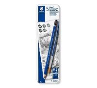 STAEDTLER Mars Lumograph 100A G6. Pack de 5 lápices acuarelables de distinta dureza, con pincel incluido.