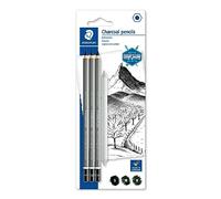 STAEDTLER Mars Lumograph Charcoal 100 C SBK4 ST Design Journey - 3 lápices de carbón surtidos (H, M, S) y un difuminador