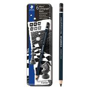 STAEDTLER Mars Lumograph - Lápiz (6 unidades, estuche metálico, 1 paquete, 6 unidades), color negro