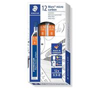 Staedtler Mars micro carbon 250 09-B. Minas finas de grafito. 12 tubos de minas de 0,9 mm y graduación B.