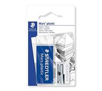 Staedtler Mars Plastic 526-S3BK2D. Blíster con una goma de borrar blanca con faja de cartón y un sacapuntas de acero.