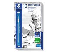 STAEDTLER Mars Plastic 528 50 - Portagomas en forma de lápiz con clip de plástico. Caja con 10 portagomas, multicolor