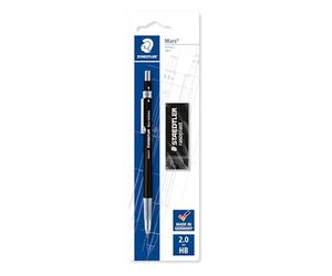 STAEDTLER Mars technico 780 Portaminas - 2 mm, con zona de agarre | Afilaminas integrado, clip metálico, indicador HB - para dibujo & escritura - Art.-Nr. 780 C BKP6