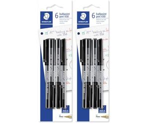 STAEDTLER Medium Stick 430 - Bolígrafo (6 unidades), color negro (Paquete de 2)