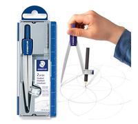 STAEDTLER Metal Drawing Compass, Geometry Tool, 4-7/8in with Safety Point & Universal Adapter, Includes Protective Storage Case with Measurement Guide