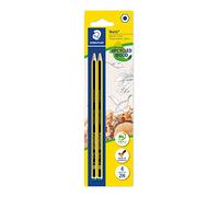 STAEDTLER Noris 120-4 BK2D, Lápices de madera certificada, Blíster con 2 lapiceros de grafito 2H, Color Amarillo / Negro