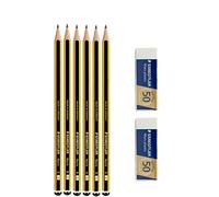 Staedtler Noris 120 B - Lápices de grafito - Set de 6 lápices + 2 gomas de borrar Mars Plastic Staedtler