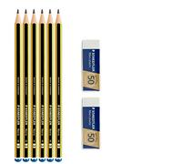 Staedtler Noris 120 H - Lápices de grafito - Set de 6 lápices + 2 gomas de borrar Mars Plastic Staedtler