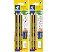 STAEDTLER Noris 120S1 BK4DST, Lápices de madera certificada, Blíster con 4 lapiceros, una goma de borrar y un sacapuntas, Multicolor, Juego de 6 piezas (Paquete de 2)