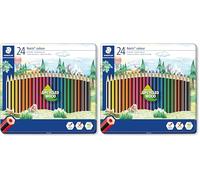 STAEDTLER Noris 185 M24. Lápices de colores ecológicos. Caja de metal con 24 unidades. (Paquete de 2)