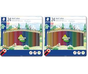 STAEDTLER Noris 185 M24. Lápices de colores ecológicos. Caja de metal con 24 unidades. (Paquete de 2)