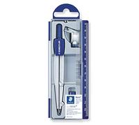 Staedtler Noris Club 550, Set de Dibujo Estuche, Compás Escolar, Adaptador y Tubo de Minas, Azul/Metálico
