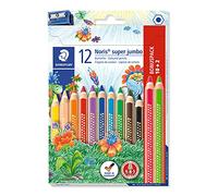 STAEDTLER Noris Club 129 NC12P1. Lápiz jumbo de diseño triangular. 12 lapiceros de colores variados y un sacapuntas
