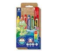 STAEDTLER Noris Junior 140 C6P1 - Lápices de acuarela y ceras 3 en 1 extra irrompibles, ideal para niños, para muchas superficies, estuche de cartón con 6 lápices y sacapuntas