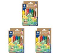 STAEDTLER Noris Junior 224 C6 - Crayones de cera gruesos para niños, 6 colores surtidos en caja de cartón. (Paquete de 3)