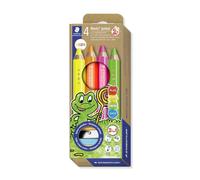 STAEDTLER Noris junior lápices de colores 3 en 1 4 unidades con sacapuntas | Lápices de colores, de cera y acuarela, mina extra gruesa - para niños - N.º de art. 140 C4P1