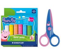 STAEDTLER Noris junior Peppa Wutz: set con 6 tizas para pintar en la calle y tijeras infantiles con puntas redondeadas para los primeros ejercicios de manualidades