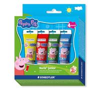 STAEDTLER Noris Junior Pinturas de Dedos Peppa Pig Set de 4 - primeras Pinturas de Dedos para niños en Papel, Madera y Vidrio - Colores de Secado rápido en prácticos Tubos