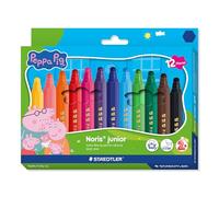 STAEDTLER Noris junior rotuladores Peppa Pig set de 12 - rotuladores con punta extra gruesa para colorear grandes superficies - rotuladores lavables para niños en formato ergonómico