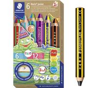 STAEDTLER Noris junior Set Duo 1402: lápices para niños, de cera y acuarela, mina bicolor, 6 Duo y un lápiz para niños