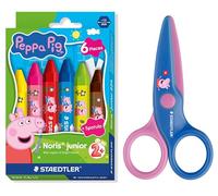STAEDTLER Noris junior Set Peppa Wutz con 6 ceras jumbo y tijeras infantiles con puntas redondeadas para los primeros ejercicios de manualidades