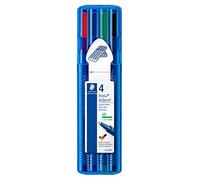 STAEDTLER Noris Triplus Ball. Bolígrafos con punta de bola gruesa. Caja con 4 bolígrafos de colores variados, Negro (437 XBSB4 ST)