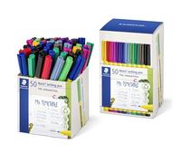 STAEDTLER Noris writing pen 307 Fineliner, carcasa de 97% plástico reciclado según ISO 14021, estuche de cartón con 50 rotuladores fineliner en colores surtidos, 307-S CT50