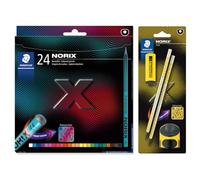 STAEDTLER NORIX 186 - Juego de lápices de colores y 181 lápices de colores (24 lápices HB, goma de borrar y sacapuntas), color amarillo