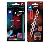 STAEDTLER NORIX 186 - Juego de lápices de colores y 181 lápices de colores surtidos, 2 lápices HB, goma de borrar y sacapuntas, color rojo