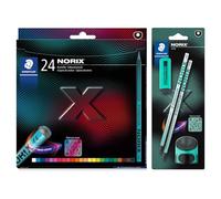 STAEDTLER NORIX 186 - Juego de lápices de colores y 181 lápices fabricados con madera reciclada, forma única, 24 lápices de colores surtidos, 2 lápices HB, goma de borrar y sacapuntas, color verde