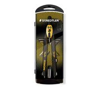 STAEDTLER NORIX 555 compás rápido Amarillo, hasta 350 mm | Con mecanismo de botón y rueda central, pata de lápiz plegable, con adaptador y caja de repuestos - 555 01-1