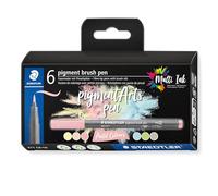 STAEDTLER Pigment Brush Pen 371 - Set de 6, rotuladores | Punta de pincel, tinta Multi Ink con pigmentos, resistente al agua y a la luz - N.º de art. 371 C6-10