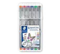 STAEDTLER Pigment Liner 308 Rotuladores de color - 6 colores, 0,3 mm | Tinta pigmentada impermeable y resistente a la luz, punta metálica - trazo fino para bocetos y arte - Art.-Nr. 30803-SSB6