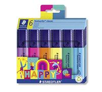 STAEDTLER Resaltador Textsurfer Classic, Happy Colours, gran almacenamiento de tinta, larga duración y vida útil, secado rápido, punta de 1-5 mm, 6 rotuladores en estuche de cartón, 364 C6 HA