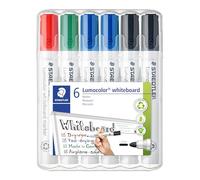 Staedtler rotulador de pizarra blanca Lumocolor 351, punta redonda aprox. Ancho de línea de 2 mm, juego con 6 rotuladores, alta calidad, fabricado en Alemania