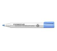 STAEDTLER Rotulador de pizarra blanca Lumocolor, azul claro, ancho de trazo de 2,00 mm, secado rápido, bajo olor, larga duración, punta bloqueada, 10 marcadores de pizarra blanca en caja plegable,