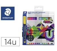 Staedtler Rotulador Lumocolor 317 Permanente Punta Fibra 0.8 mm para Retroproyección, Caja 14 Unidades Colores Surtidos