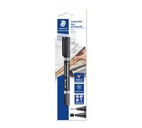 STAEDTLER Rotulador permanente 348 B-9 BK, color negro, doble punta | Fineliner 0,6 mm y punta de cuña, resistente al agua y al borrado, para casi todas las superficies, Art. 348 B-9 BK