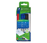 STAEDTLER rotulador universal no permanente Lumocolor, soluble en agua, recargable, trazo de 0,6 mm de ancho, plástico reciclado, larga vida útil, 6 rotuladores de colores surtidos, 316 C6-1