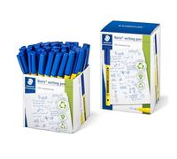 STAEDTLER Rotuladores 307 Noris Writing Pen - Rotulador Punta Fina - Trazo 0.6mm Aprox - Tinta Base Agua - Cuerpo Fabricado en un 97% de Plastico Reciclado - Color Azul - Dispensador 50 rotuladores