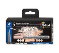 STAEDTLER Rotuladores de pincel pigmentados 371, set de 6 beige y neutros | Punta de pincel, tinta Multi Ink resistente al agua, resistente a la luz - Lettering - N.º de art. 371 C6-6