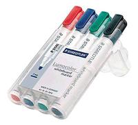 Staedtler Rotuladores Lumocolor, punta redonda de 2 mm de ancho de línea, juego de 4 colores, de alta calidad, fabricado en Alemania, se puede limpiar en seco y sin dejar residuos de pizarras blancas, 351 WP4