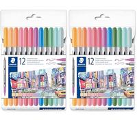 STAEDTLER Rotuladores para colorear Design Journey - Doble extremo, ancho de trazo de 0,5-3,0 mm, 12 colores pastel surtidos, paquete de 24, 3200 C12PA