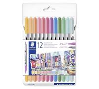 STAEDTLER Rotuladores para colorear Design Journey - Doble extremo, ancho de trazo de 0,5-3,0 mm, 12 colores pastel surtidos, paquete de 12, 3200 C12PA