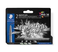 STAEDTLER Rotuladores Pigment Pen, color negro intenso, punta redonda de fibra, tinta pigmentada, resistente al agua, 2 rotuladores en blister de cartón, 376-99 BK2