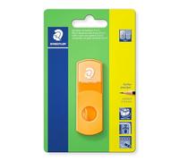 Staedtler Sacapuntas con goma de borrar, color naranja neón, sin ftalatos ni látex, para lápices de formato estándar, resellable, sacapuntas 2 en 1 en blíster, 511SE-F4BK