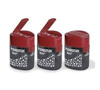 STAEDTLER Sacapuntas doble - Set de 3 - Diseño triangular Noris - Sacapuntas para lápices de grafito y de colores - Dos orificios para diferentes tamaños - Con tapa práctica