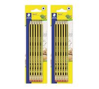 STAEDTLER Set de lápices con goma integrada - 20 lápices HB de madera reciclada - Superficie antideslizante soft en diseño Noris - Set de escritura resistente con goma sin PVC ni látex
