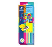 STAEDTLER Set de papelería en los colores felices de colores, 3 lápices Noris y 1 goma de borrar rasoplast y 1 sacapuntas doble para escribir y pintar, 61 SC3 HA