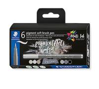 STAEDTLER 372 C6 Pigment Arts Soft Brush Pen - Assorted Grey Colours (Pack of 6)